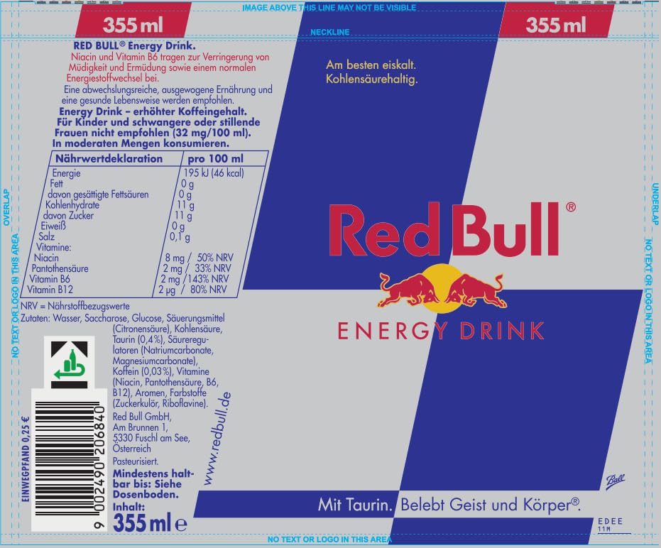 Red Bull Energy Drink with Taurine & Vitamins (24x 355ml): ONE-WAY deposit