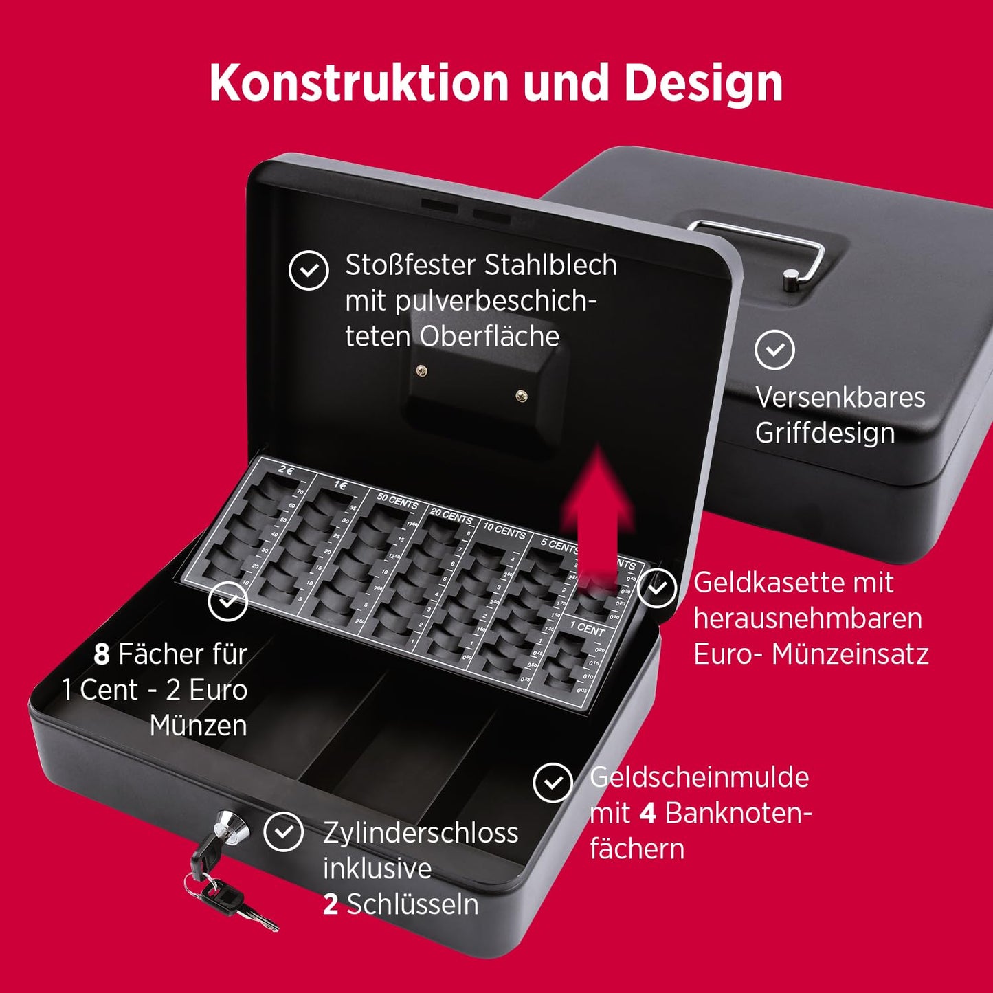 Olympia (6031 CB 770 Plus) cashbox: Lockable with key & coin counting board including counterfeit detector