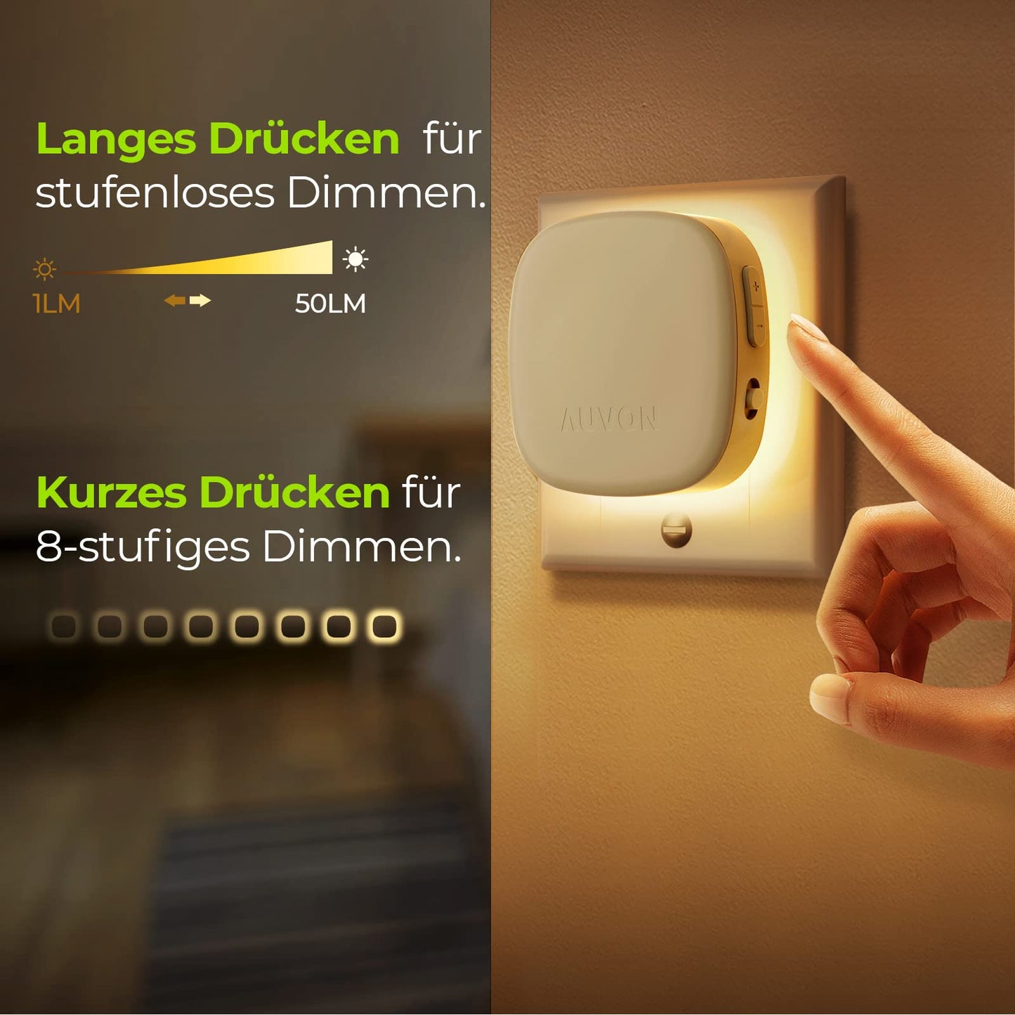 AUVON LED Night Light Set of 2 (Warm White): Motion Sensor & Twilight Sensor
