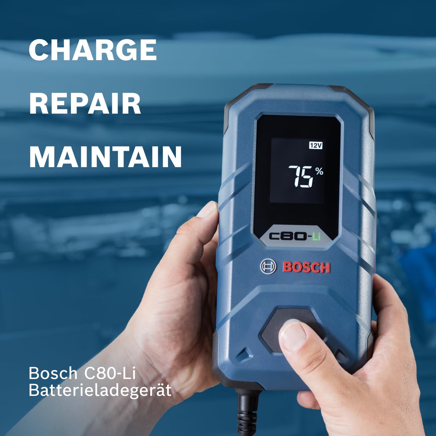 Bosch (C80-Li) car battery charger with trickle charge function for 6V-12V