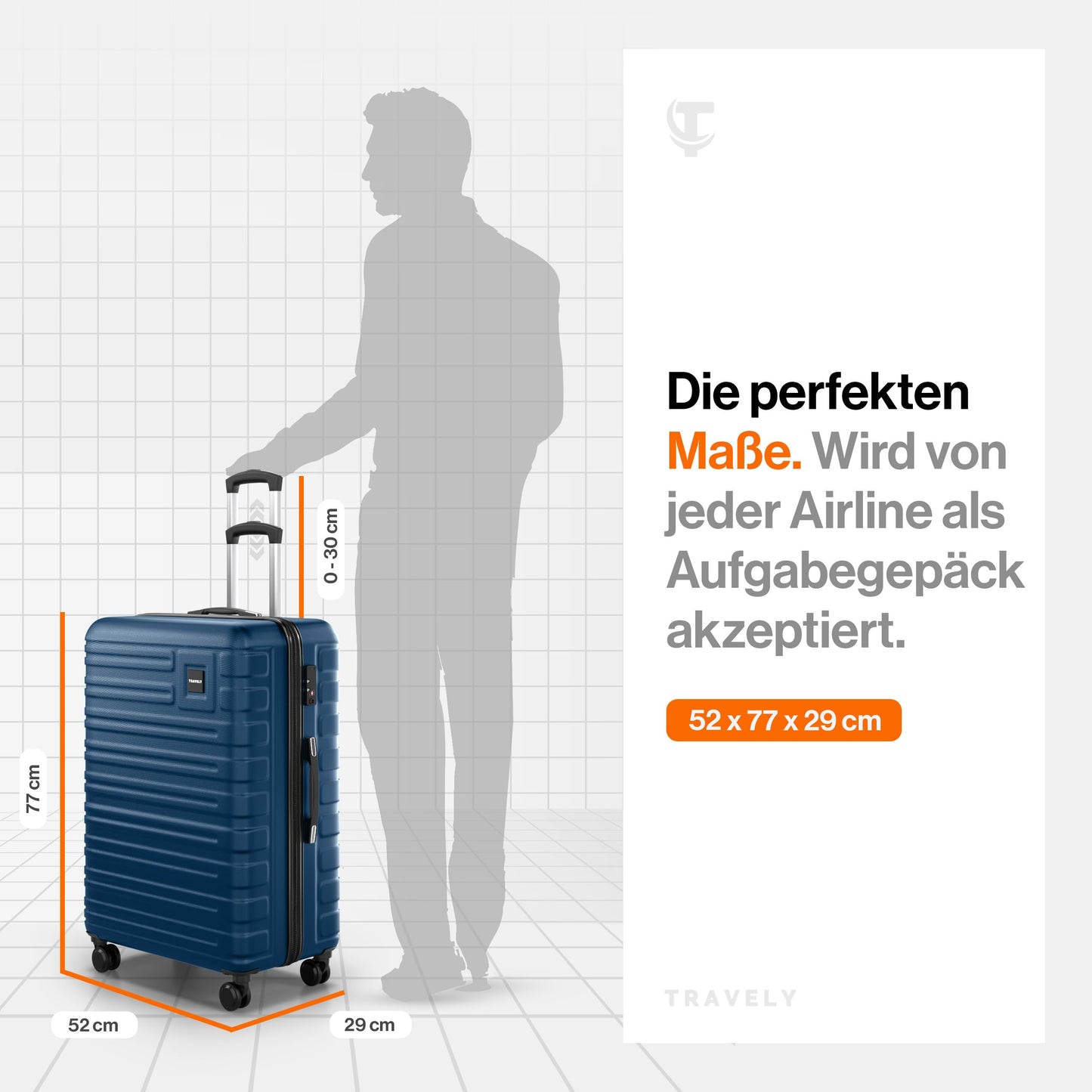 TRAVELY polycarbonate travel suitcase XL (77cm - 100 liters) with smooth wheels & TSA lock