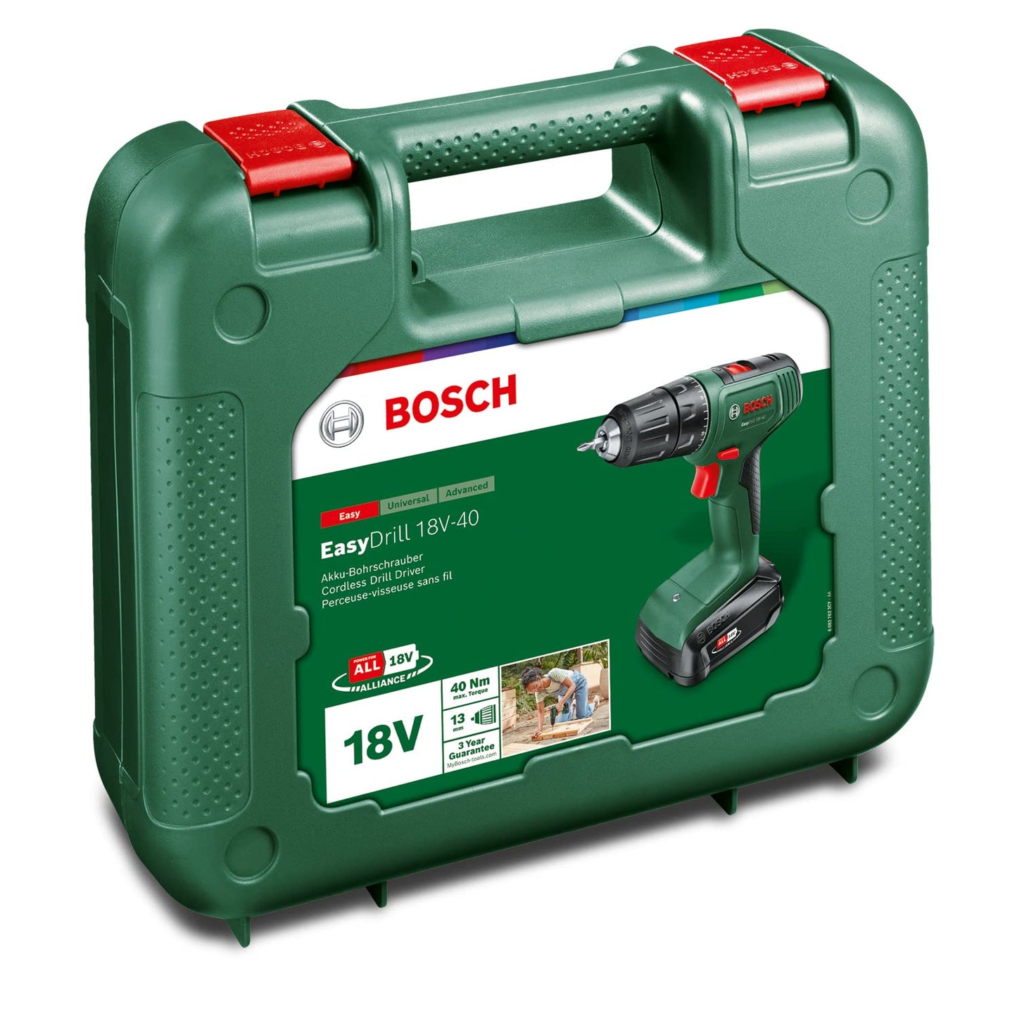 Bosch EasyDrill 18V-40 cordless screwdriver with 2-speed gearbox, 20 torque levels and charger