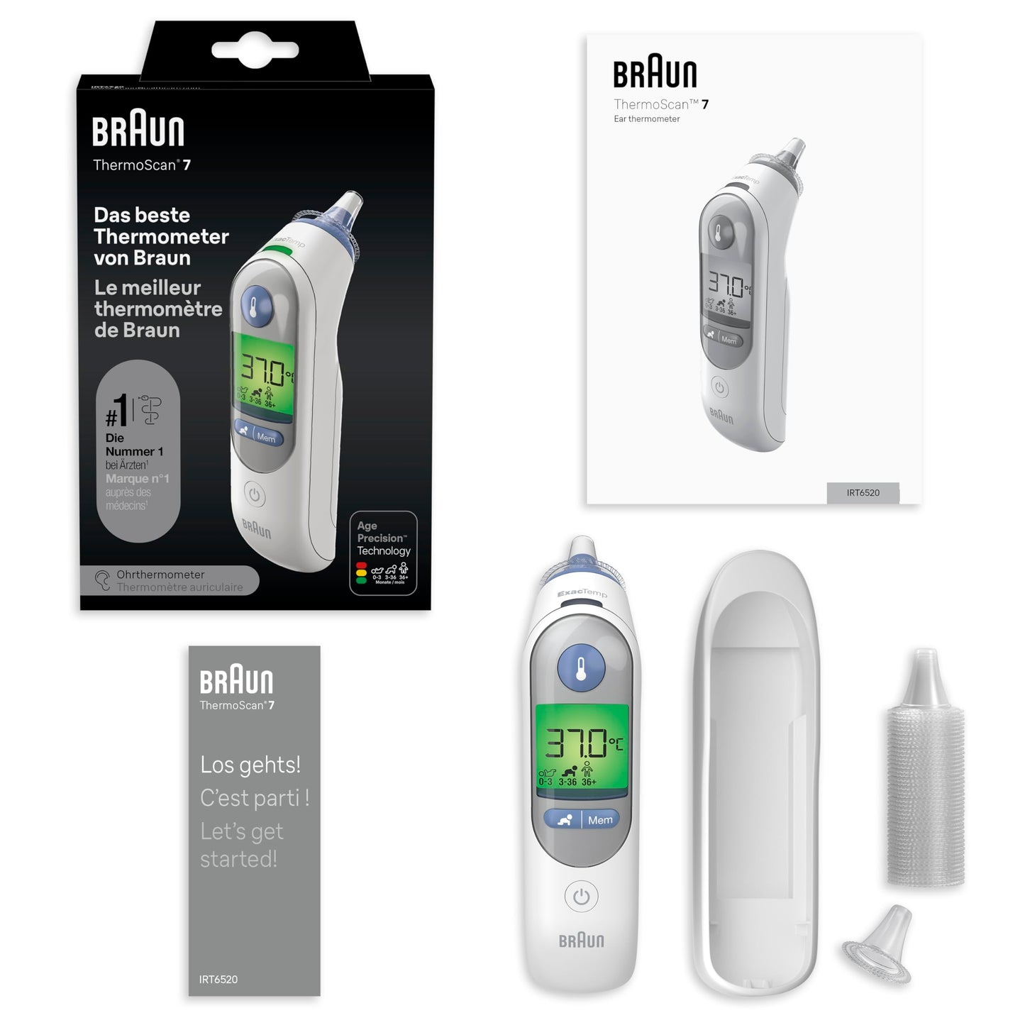 Braun ThermoScan-7 ear thermometer with Age Precision & ExacTemp including 21 hygiene caps