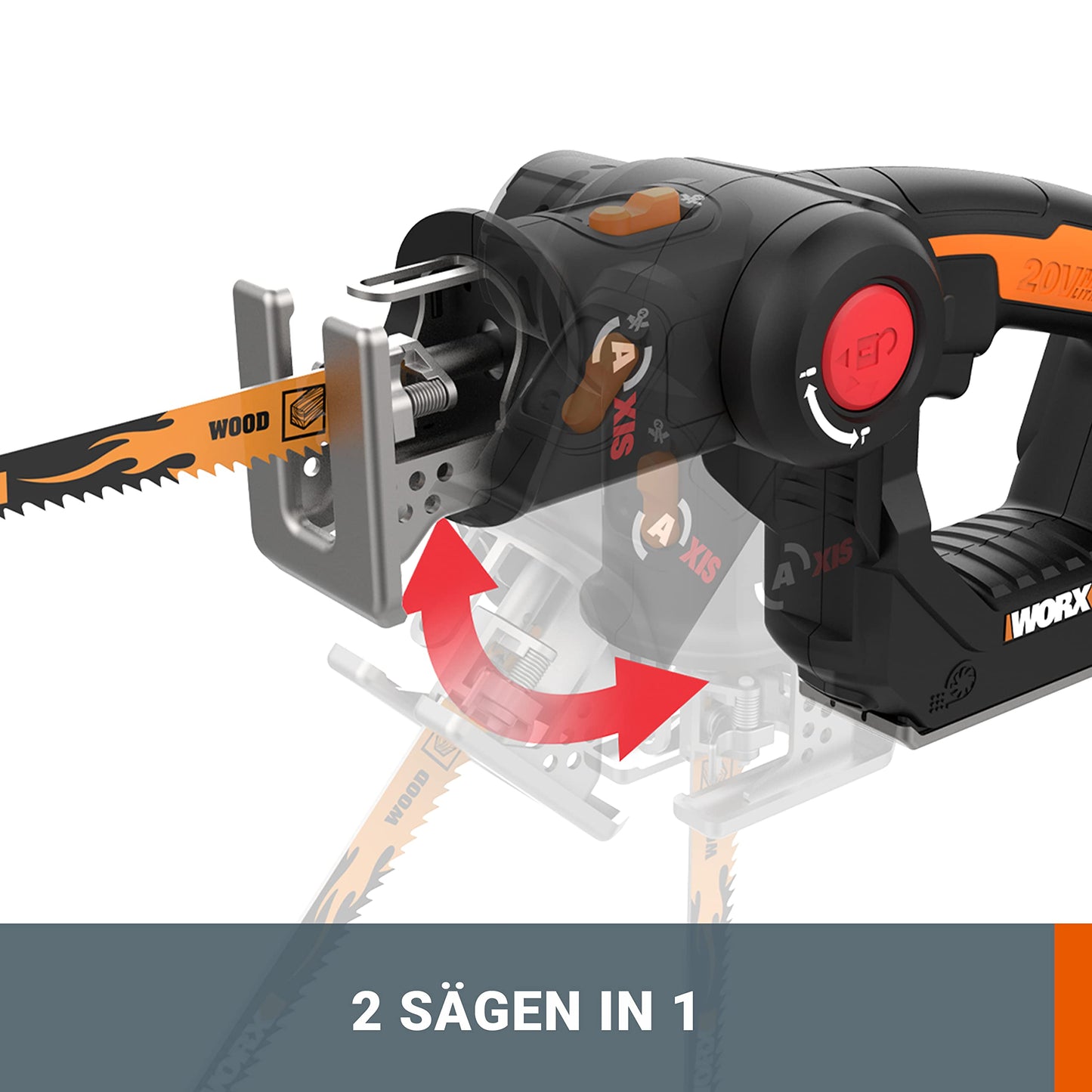 WORX (WX550.9) 2-in-1 universal jigsaw for cutting wood, steel & PVC: Without battery & charger