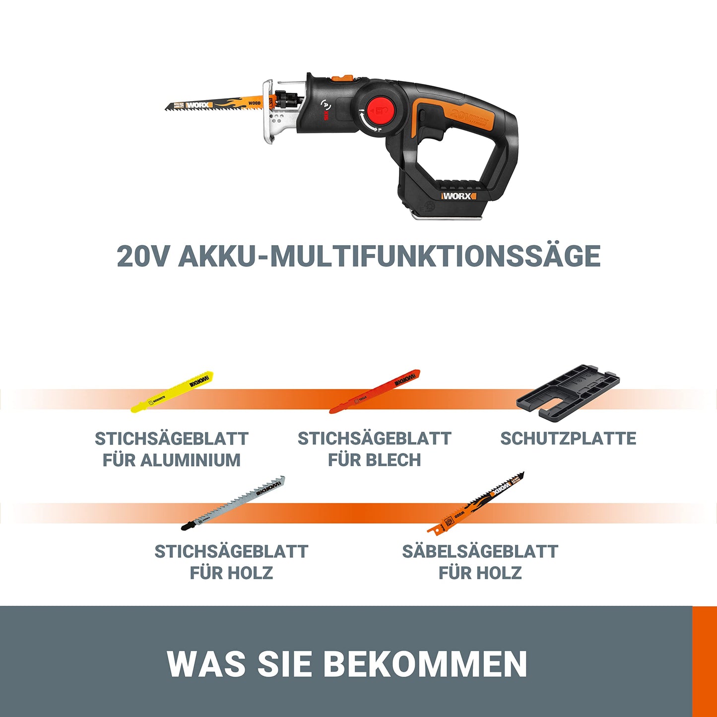 WORX (WX550.9) 2-in-1 universal jigsaw for cutting wood, steel & PVC: Without battery & charger