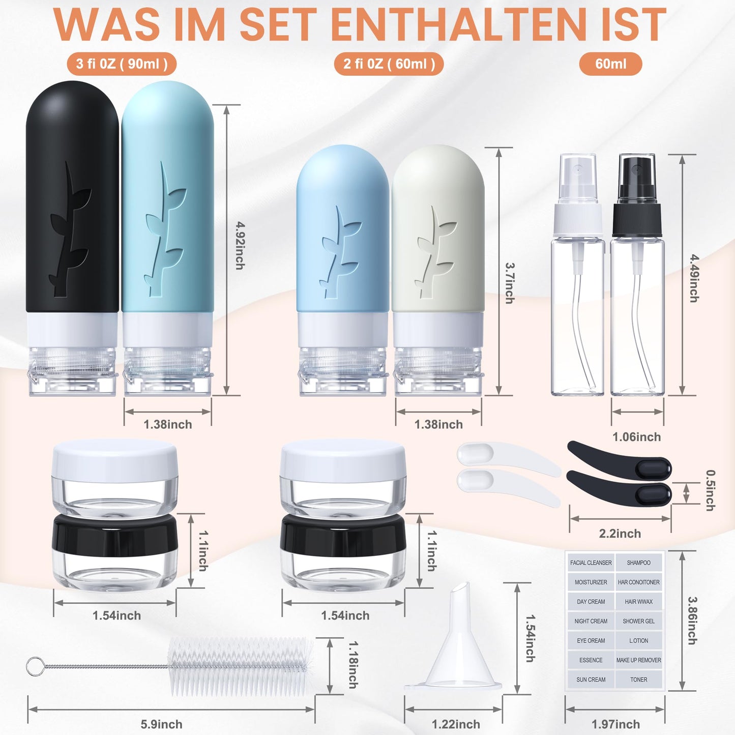 Silicone Travel Bottle Set for Filling (18 Pieces): TSA Approved - Travel Gadgets