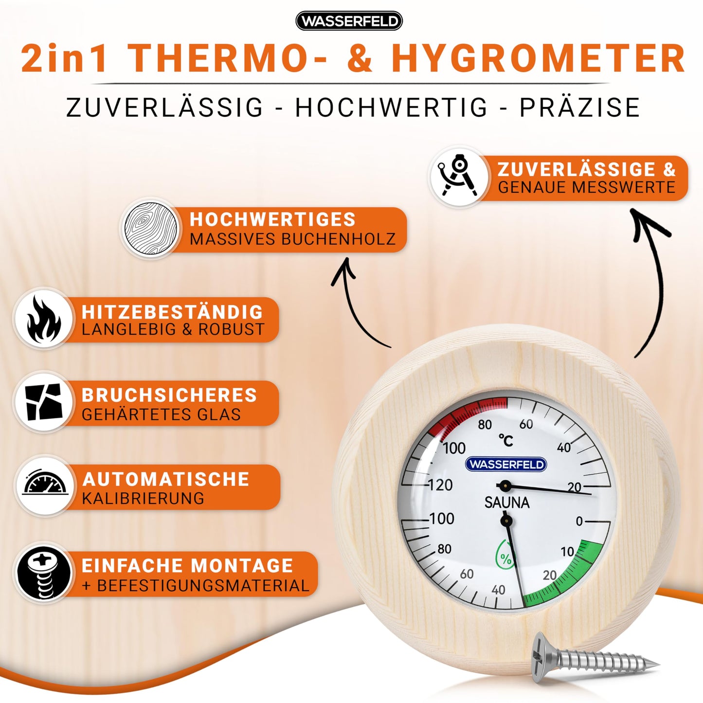 WASSERFELD® Sauna Bucket Set (4 liters) with ladle, hourglass, thermometer & hygrometer | Heat-resistant