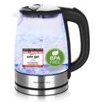 EMERIO Glass Kettle (1.7L): 2200 Watt, Blue LED Interior Lighting | BPA-Free