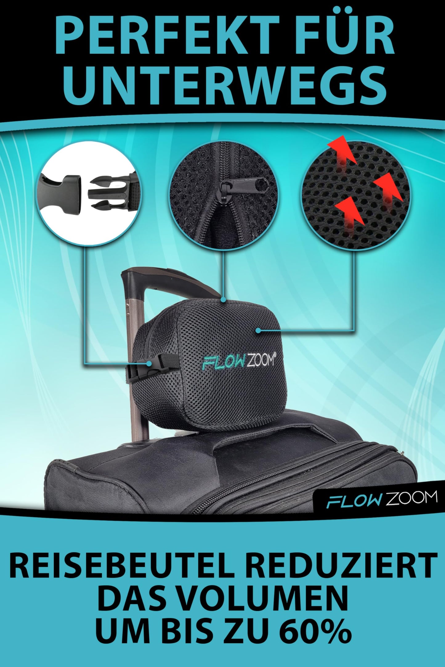 FLOWZOOM Neck Pillow for Airplane & Car | Adjustable Memory Foam with Flexible Snap Fasteners