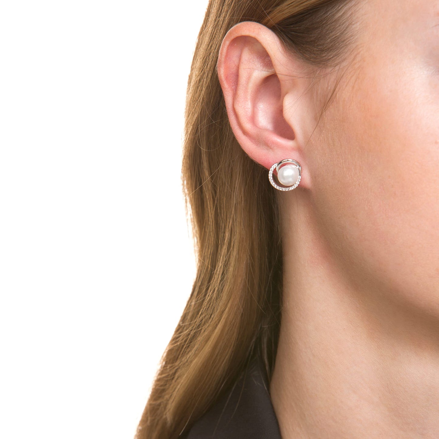 JOOP! Freshwater cultured pearl women's earrings with synthetic zirconia, including gift box
