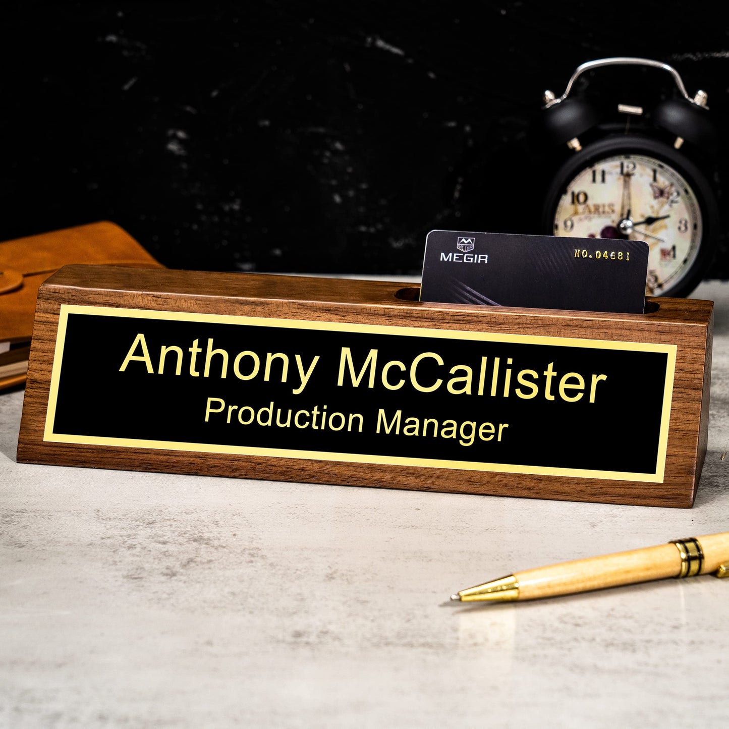 Desk Business Name Plate with Card Holder: Personalized Gift