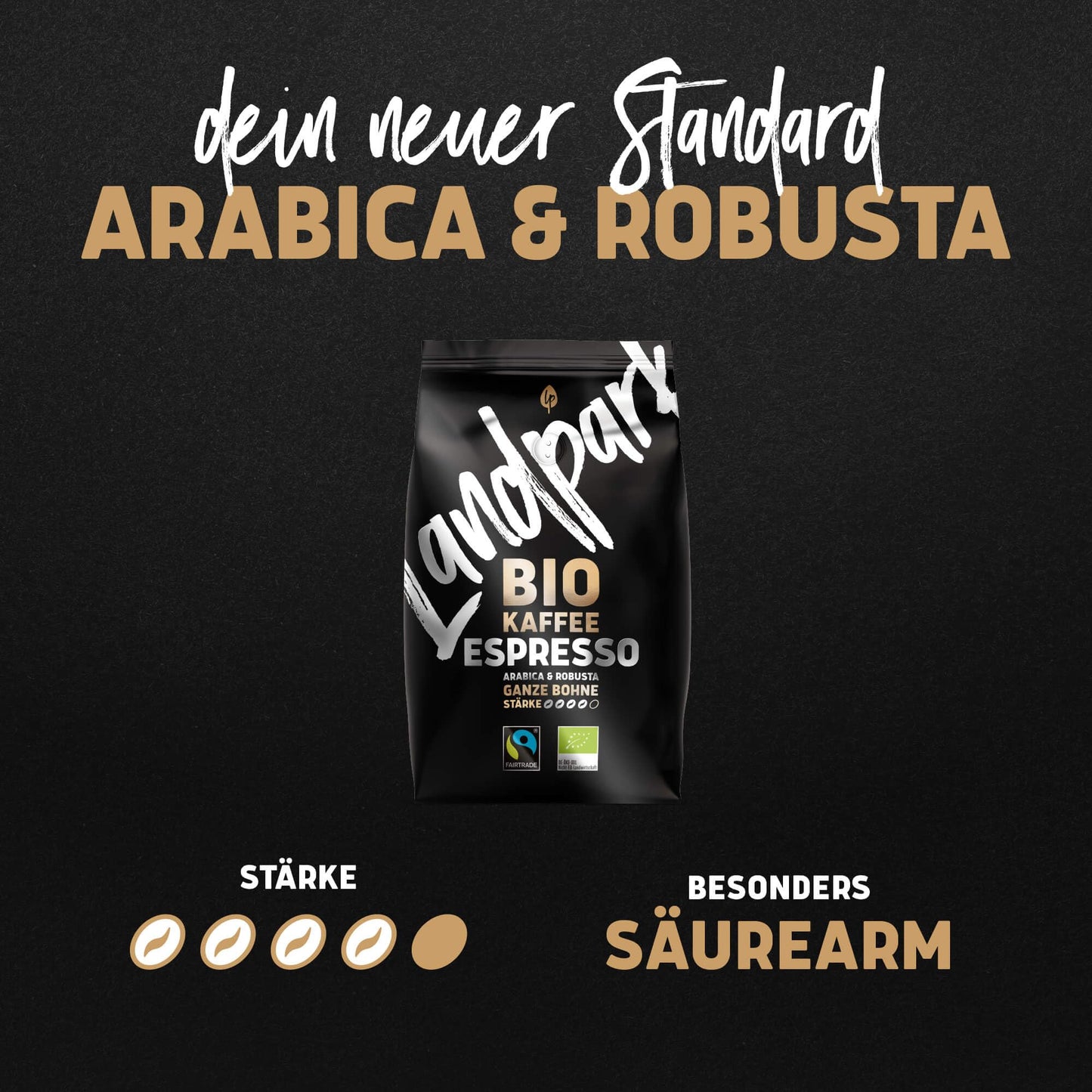 Landpark Organic Coffee Espresso 500g: Arabica & Robusta Coffee Beans | Fair Trade