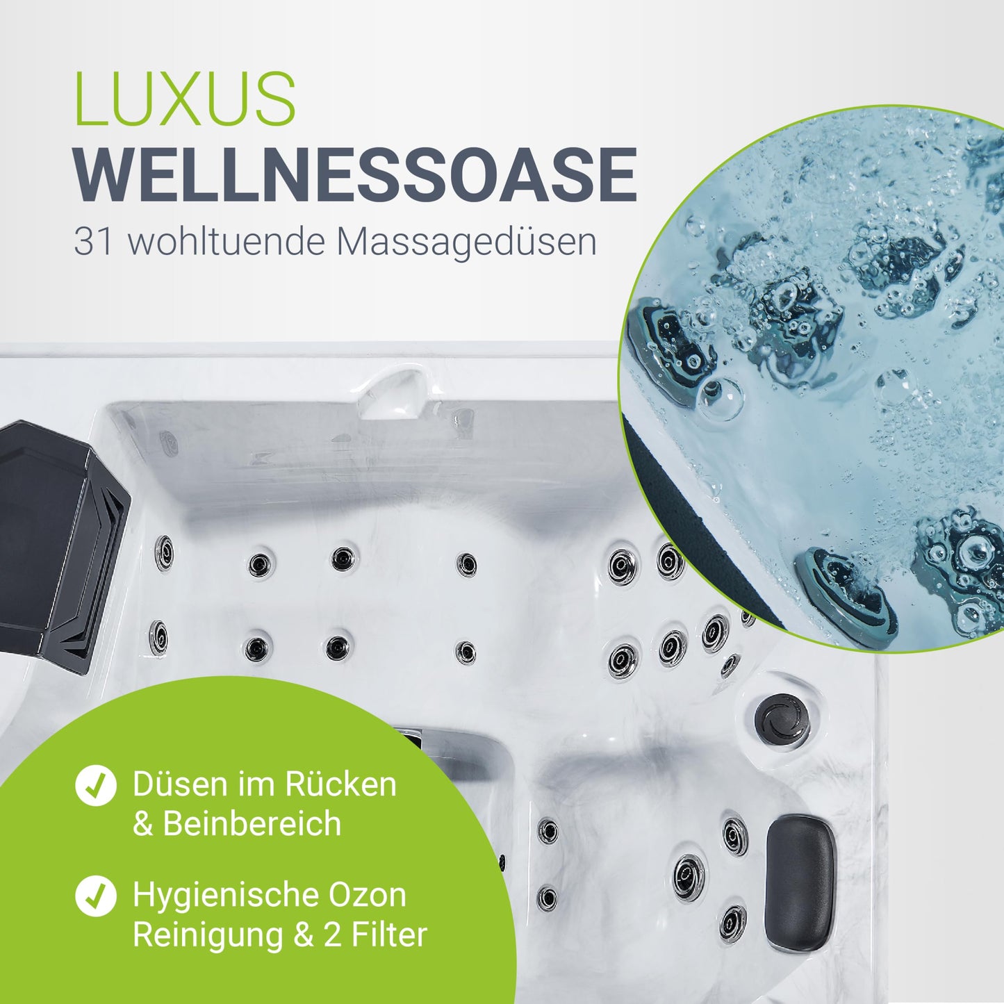 Artsauna 'OASIS' whirlpool for 3 people (620L) including thermal cover: 31 massage jets (grey)