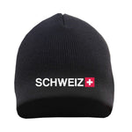 Switzerland with Flag Knitted Winter Hat | One Size (Black)
