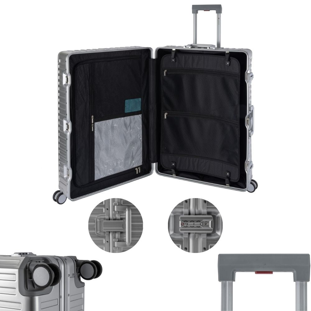 TRAVELHOUSE 'Tokyo' Hartschalen-Aluminium Reisekoffer (XL-78cm) : 2x TSA-Zahlenschloss | Silber
