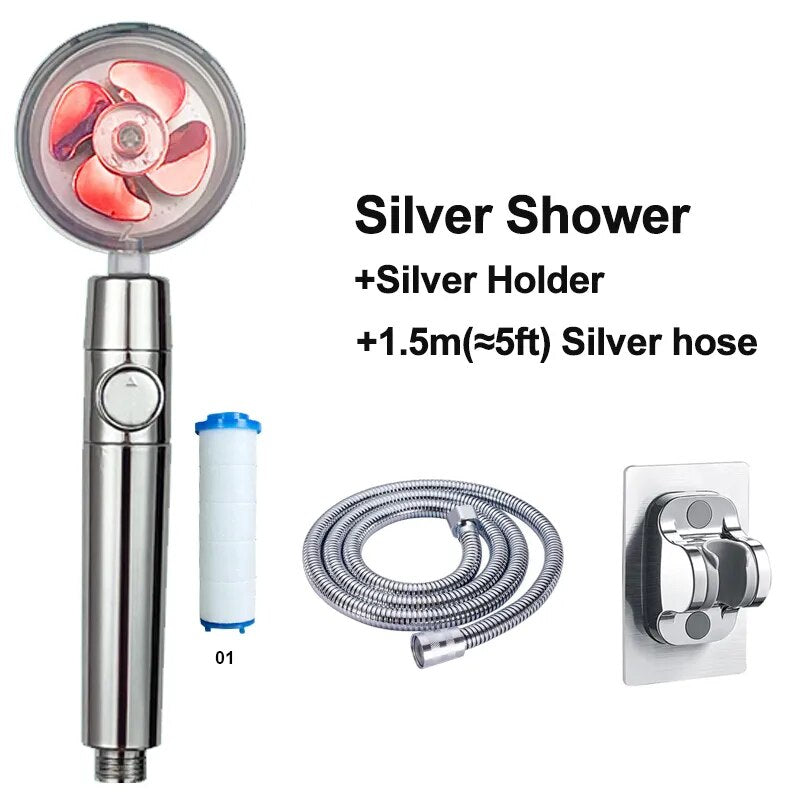 Propeller High-Pressure Shower Head with 360° Rotational Function, Filter, and Pause Switch for the Ultimate Shower Experience