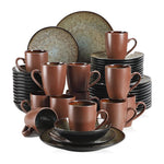 VANCASSO BUBBLE 48-piece Vintage Ceramic Dinnerware Set | Plates, Bowls & Cups in Brown