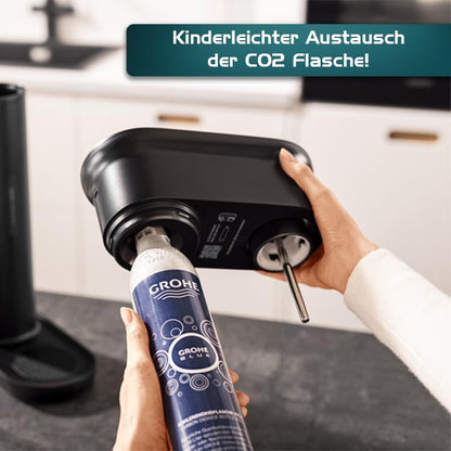 Grohe 'Blue Fizz Advanced' water carbonator set with CO2 level indicator and cleaning powder