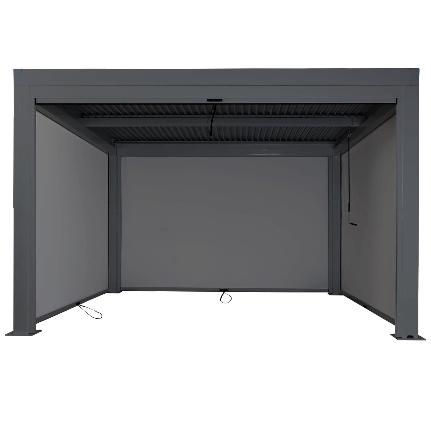Pergola (HWC-L46) Garden slatted gazebo with side wall roller blind (3x4m): Stormproof, aluminum frame