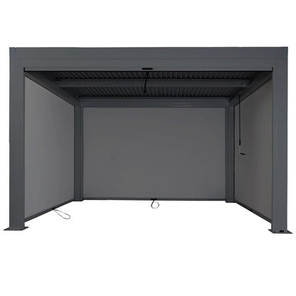 Pergola (HWC-L46) Garden slatted gazebo with side wall roller blind (3x4m): Stormproof, aluminum frame