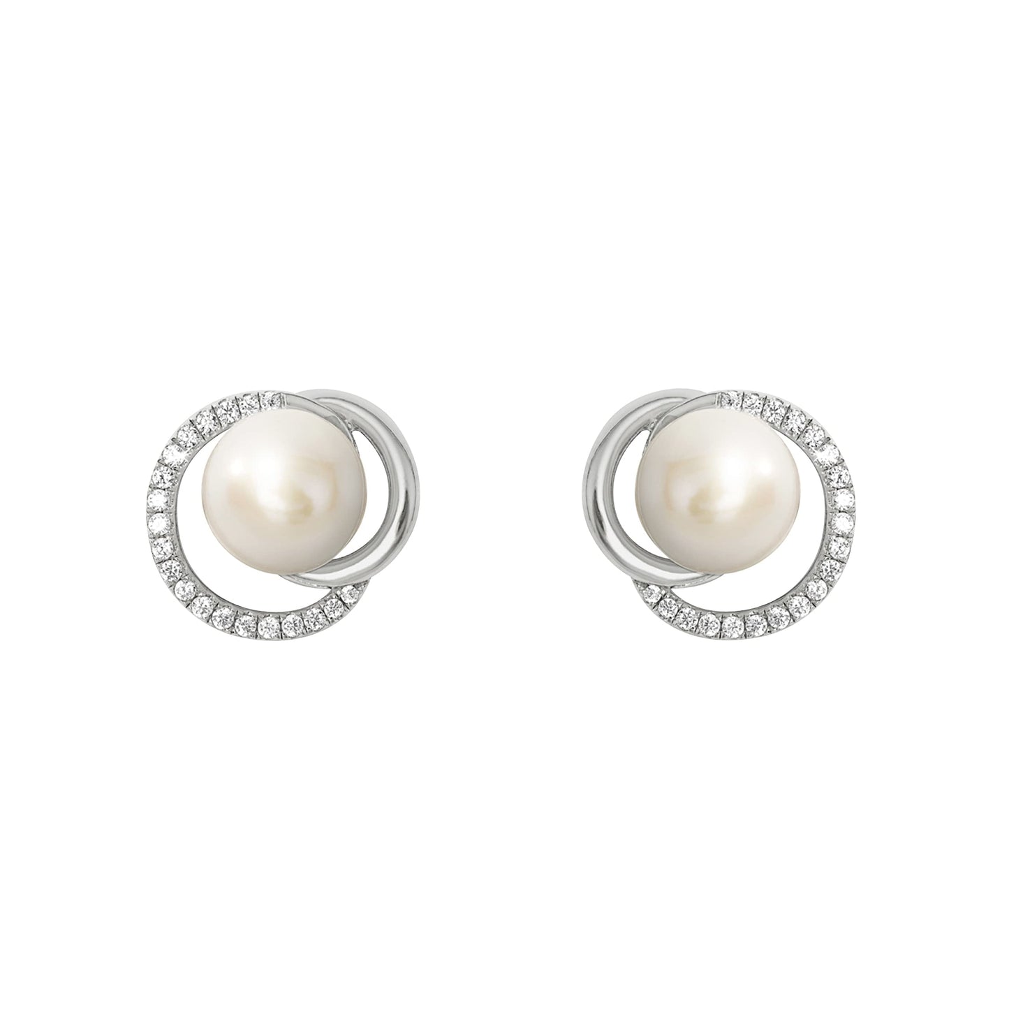 JOOP! Freshwater cultured pearl women's earrings with synthetic zirconia, including gift box