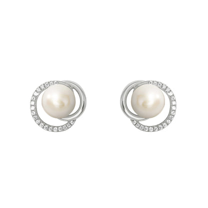 JOOP! Freshwater cultured pearl women's earrings with synthetic zirconia, including gift box