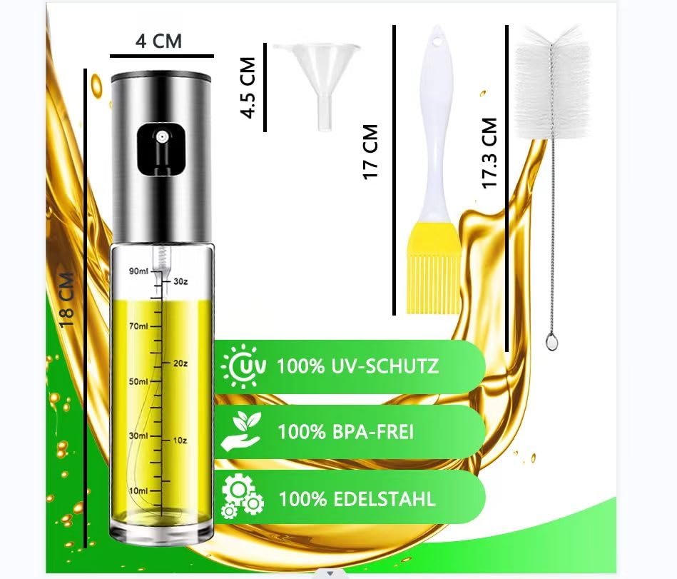 BETA NOBLE Oil Sprayer Glass (100ml) for Kitchen &amp; Grill with Fan Nozzle