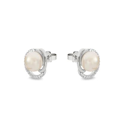 JOOP! Freshwater cultured pearl women's earrings with synthetic zirconia, including gift box