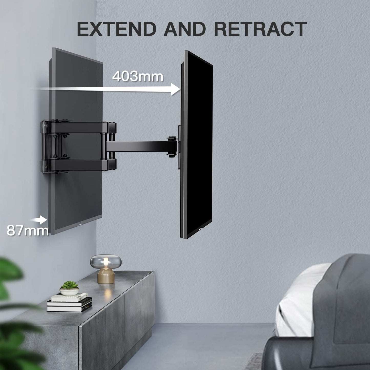 PERLESMITH TV Wall Mount | Swivel for 26-65 inches (Flat &amp; Curved up to 45 kg)