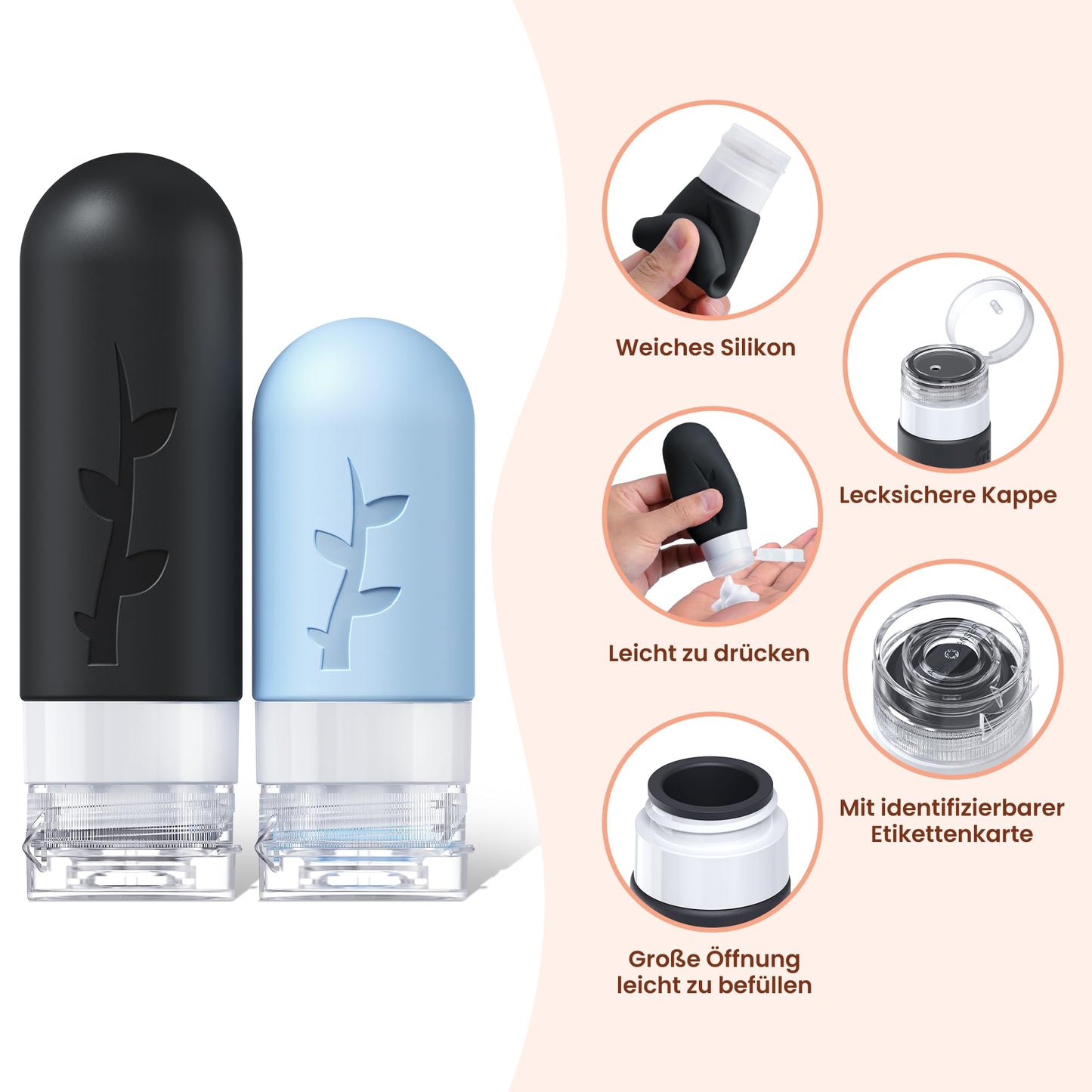 Silicone Travel Bottle Set for Filling (18 Pieces): TSA Approved - Travel Gadgets
