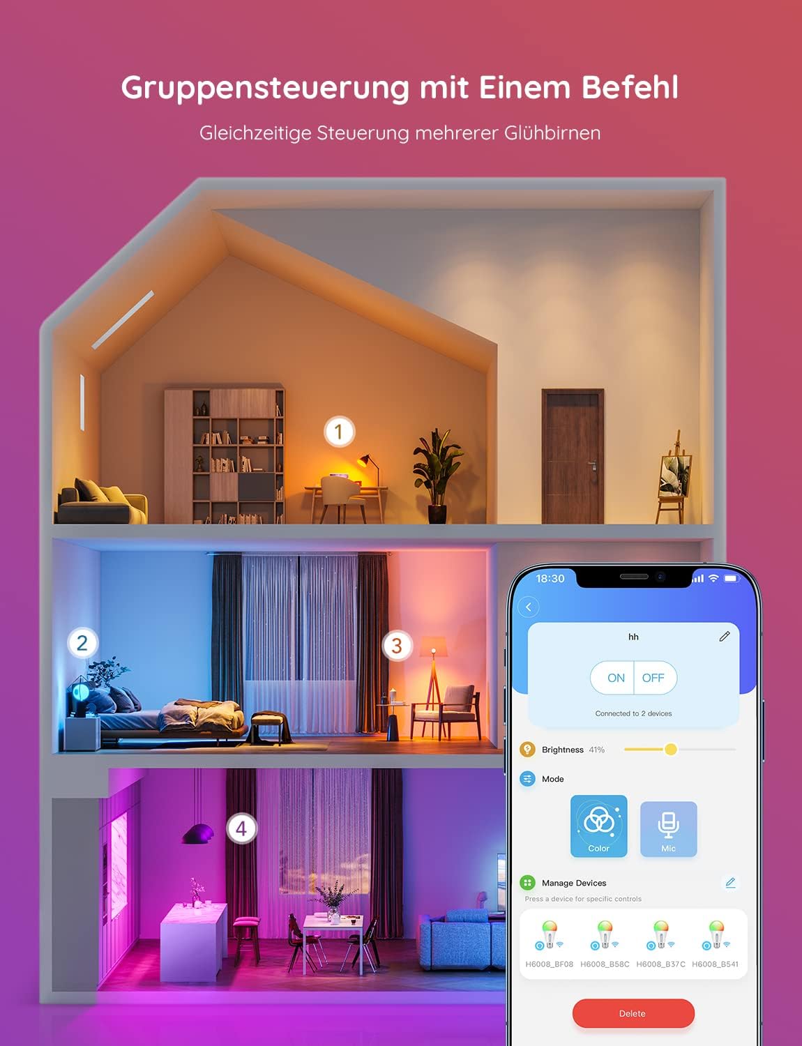 Govee Smart LED Bulb E27 with Wi-Fi: Dimmable, Voice Control (2 Pack)