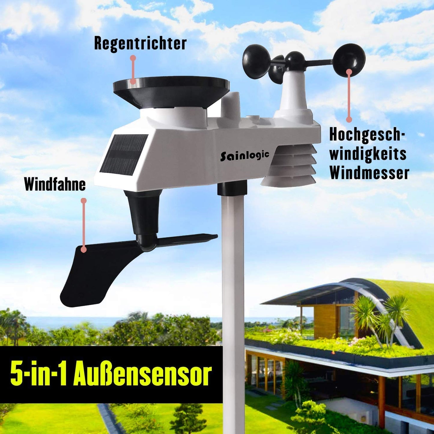 Sainlogic 9-in-1 wireless weather station with outdoor sensor: hygrometer, moon phase
