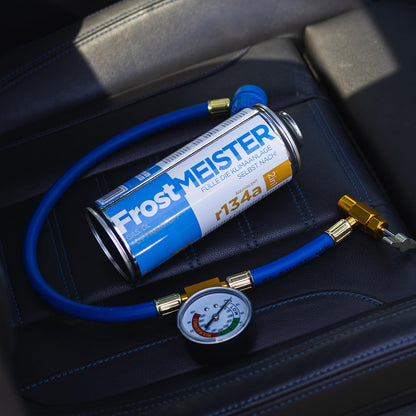 FrostMEISTER 3-in-1 Auto-Klimaanlage Nachfüllset für R134a (2x 400ml Dose & Schlauch mit Manometer)