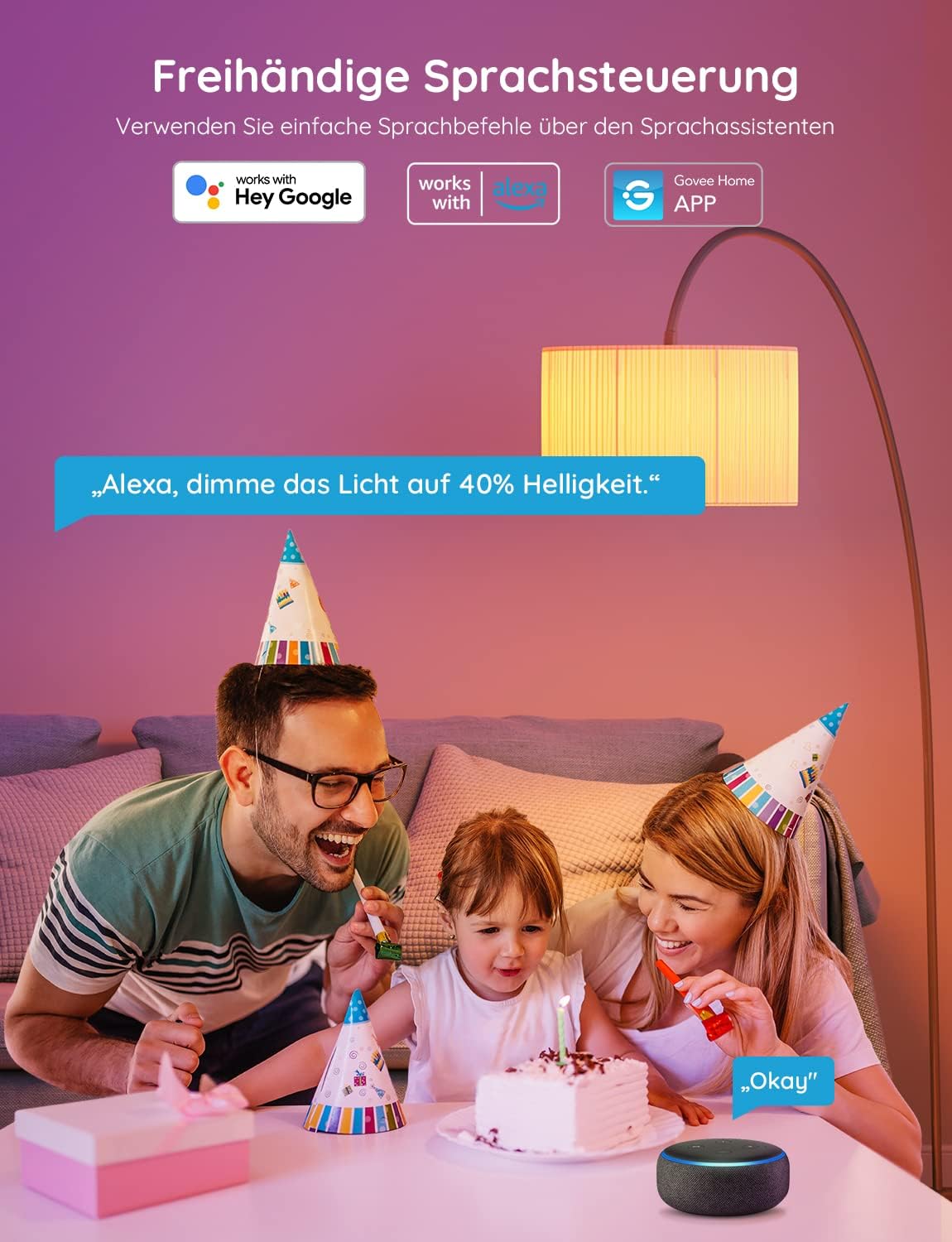 Govee Smart LED Bulb E27 with Wi-Fi: Dimmable, Voice Control (2 Pack)