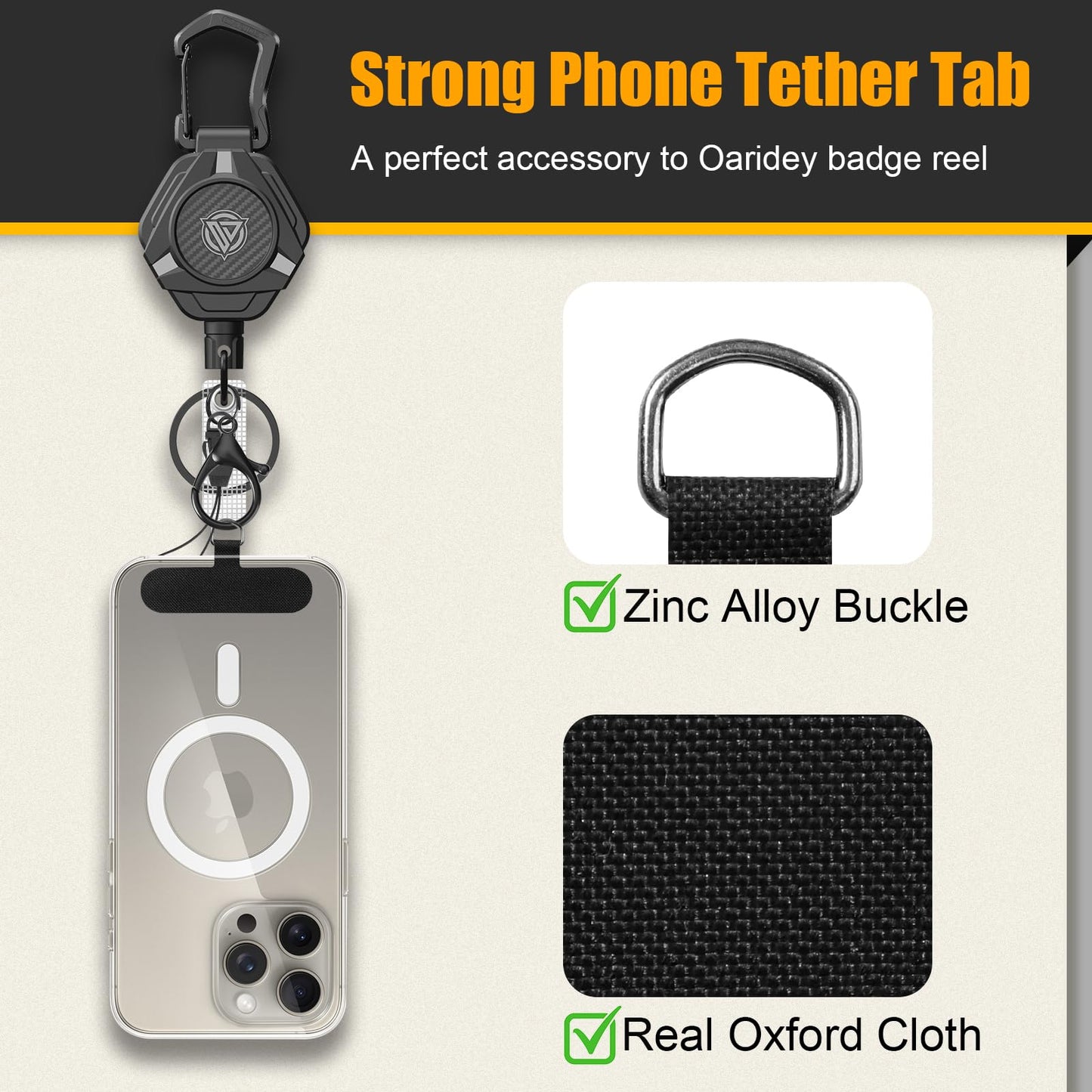 Magnetic Retractable Keychain (2-Pack): Carabiner ID badge holder with coated steel cable