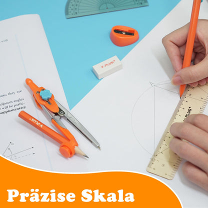 Mathematics geometry set with ruler, protractor, protractor and pencils