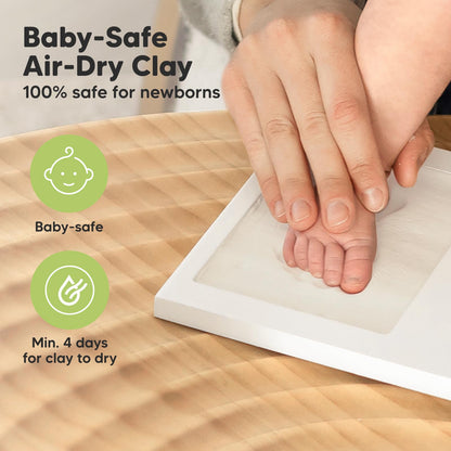 Baby hand and footprint set made of plaster for newborns including photo frame (Alpine White)