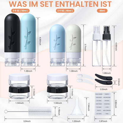 Silicone Travel Bottle Set for Filling (18 Pieces): TSA Approved - Travel Gadgets