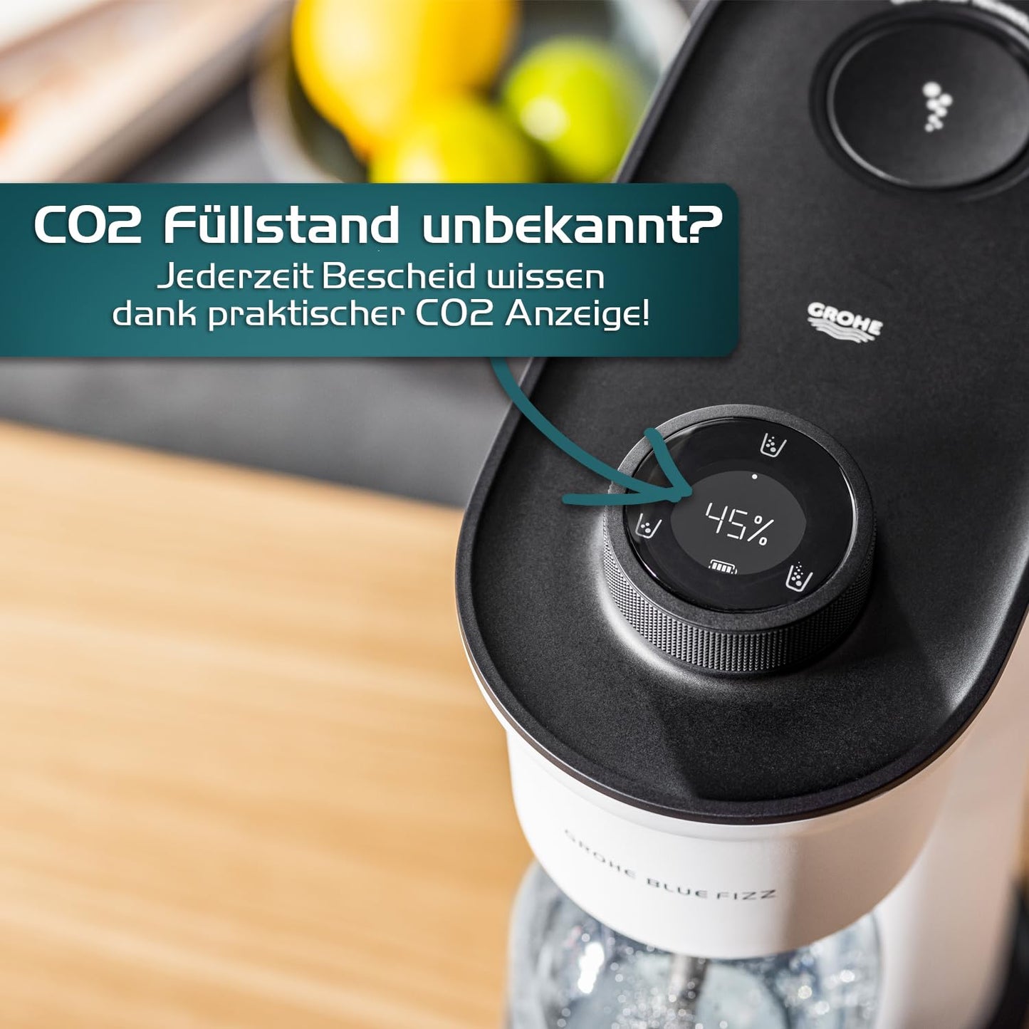 Grohe 'Blue Fizz Advanced' water carbonator set with CO2 level indicator and cleaning powder