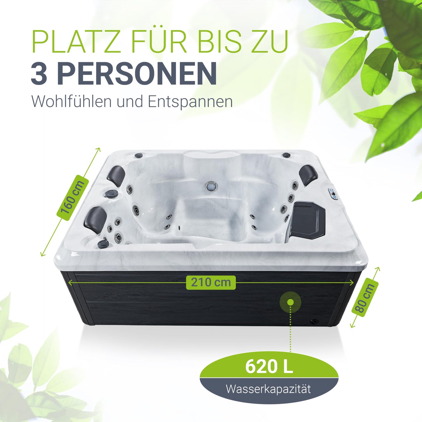 Artsauna 'OASIS' whirlpool for 3 people (620L) including thermal cover: 31 massage jets (grey)