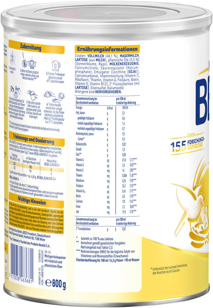 BEBA Junior 2+ milk drink (3 x 800g) from the 2nd birthday: baby food with HMO 2'-FL