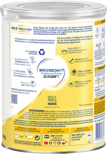 BEBA Junior 2+ milk drink (3 x 800g) from the 2nd birthday: baby food with HMO 2'-FL