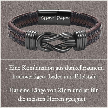 BONUS PAPA Lederarmband mit Gravur für Vater-Geschenke zum Vatertag, Geburtstag