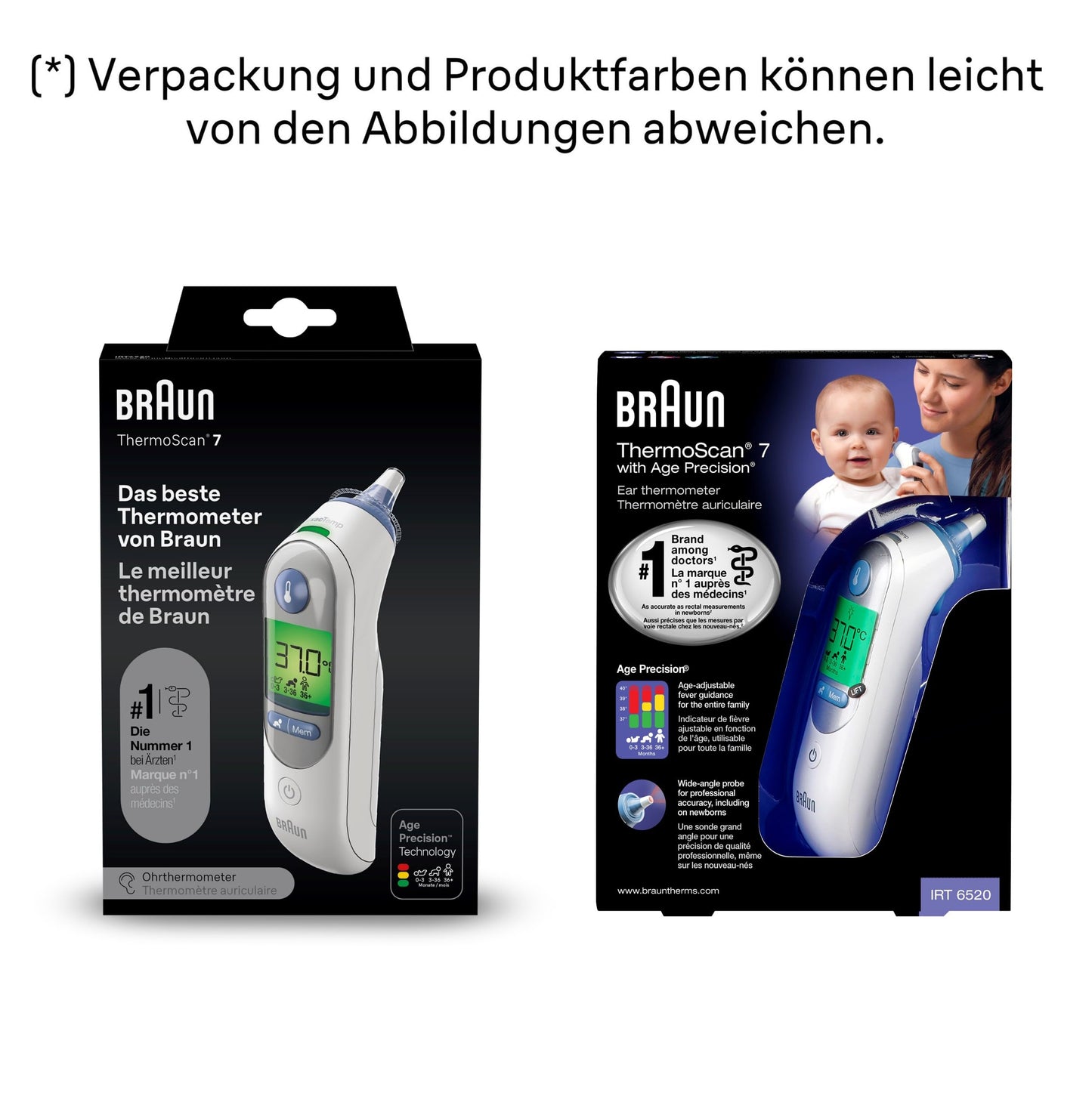 Braun ThermoScan-7 ear thermometer with Age Precision &amp; ExacTemp including 21 hygiene caps