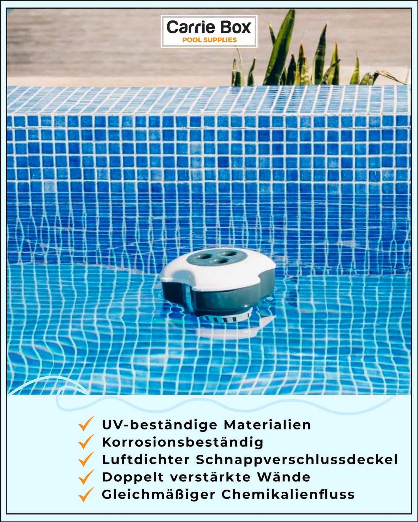 Carrie Box Dosing Float incl. Thermometer: Chlorine Dosing Device, Adjustable, 20 to 200g