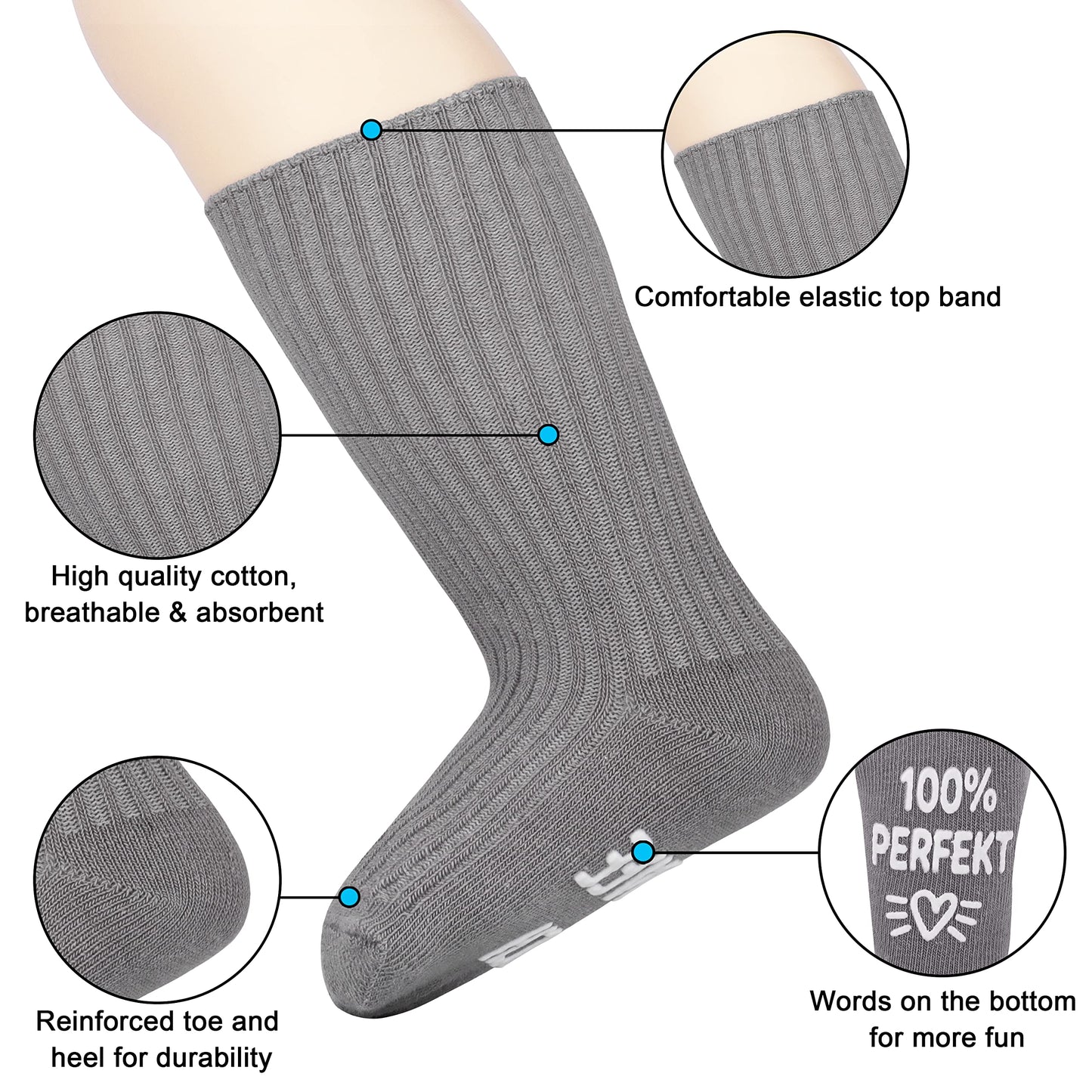 Belloxis Baby Socks (4 Pairs): Fun Text Prints &amp; Non-Slip | For Babies 0-12 Months