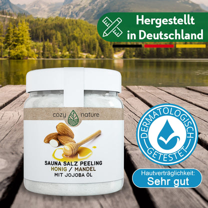 CozyNature® Sauna Salt Scrub 'Honey Almond' (500g) incl. FREE Sauna E-Book