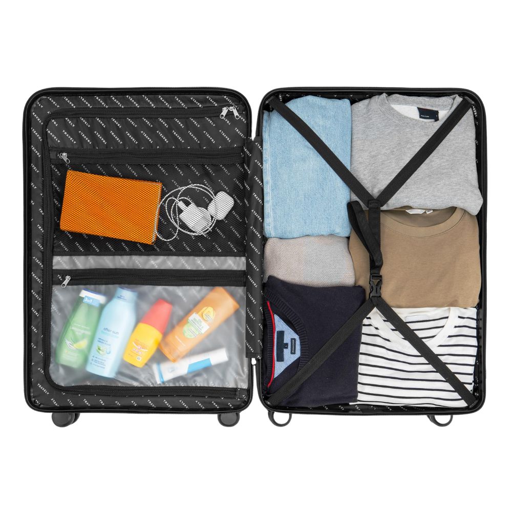 TRAVELY polycarbonate travel suitcase XL (77cm - 100 liters) with smooth wheels &amp; TSA lock