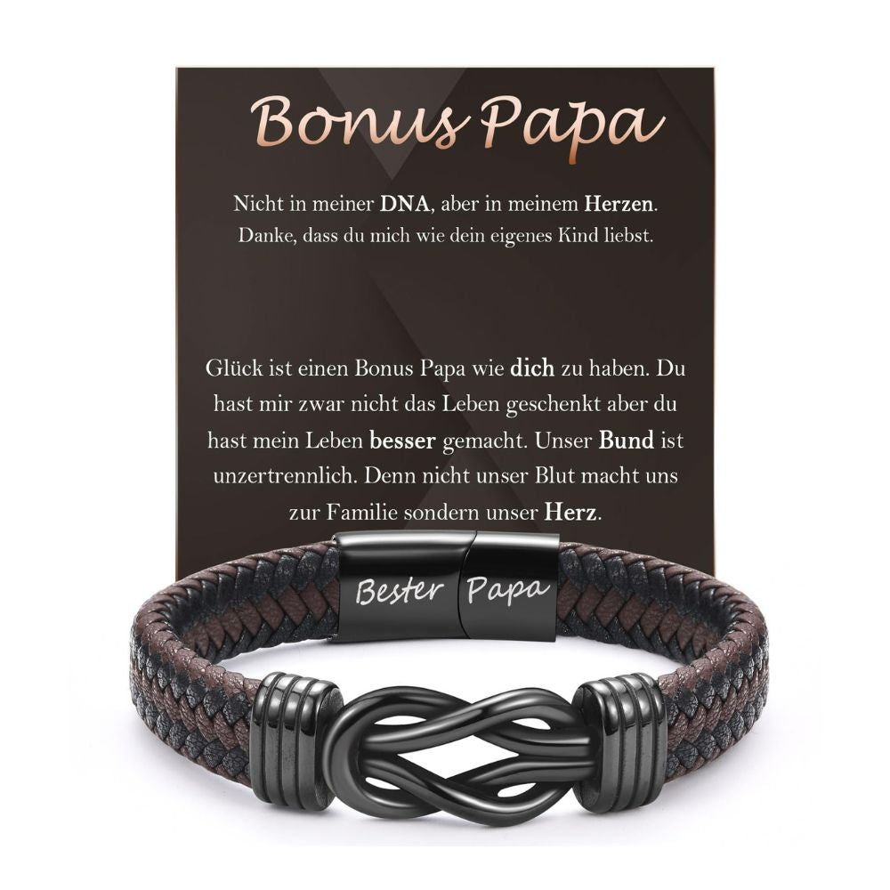 BONUS PAPA Lederarmband mit Gravur für Vater-Geschenke zum Vatertag, Geburtstag