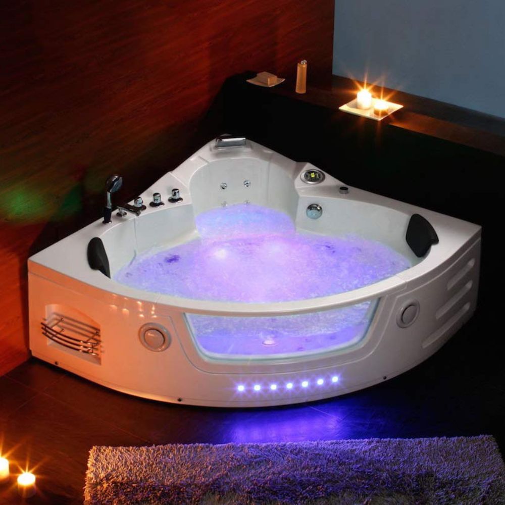 PureHaven whirlpool with waterfall, heater, light therapy, sound system, Bluetooth
